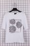 Women's Plus Size Lycra Boat Neck Shoulder Garnished Printed Patterned Short Sleeve Mom T-Shirt Combed Cotton Blouse - 2