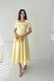 Women's Yellow Stone Detailed Square Neck Midi Length Short Sleeve Dress Nbk4605