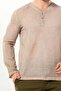 Long Sleeve Bora V-Neck Buttoned Poplin Men's T-Shirt |   Summer Men's Tshirt Beige Beige - 5