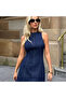 Women's Off-The-Shoulder Crew Neck Short Denim Dress - 4