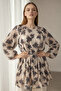 Patterned Balloon Sleeve Chiffon Shirt A50906 Anthracite - 2