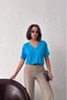Women's Blue V-Neck Short Sleeve Basic T-Shirt Nj144