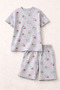 Girl's Short Sleeve and Shorts Crew Neck Casual Patterned Pajama Set Top and Bottom Set - 5