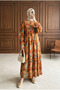 Rose Half Buttoned Patterned Long Dress - Orange