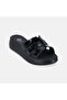 Women's Black Crocodile Printed Wedge Heeled Patent Leather Slippers - 6