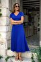 Women's Short Sleeve V-Neck Slit Midi Viscose Dress