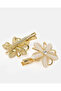 Women Gold Flower Hair Clip Set - 3
