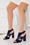 Jullia Heeled Navy Blue Leather-Suede Shoes
