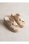 Sugar Cream Buckle Detailed Wedge Heeled Women's Slippers - 5