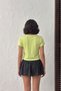 Women's Light Green V-Neck Short Basic T-Shirt Nj138 - 3