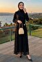Waist Buckle Flocked Tulle Dress Black - 5