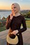 Waist Buckle Flocked Tulle Dress Bitter Brown - 3