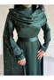 Women's Satin Long Stone-Embellished Cape Dress - 5