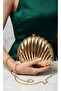 Women's Gold Metal Oyster Shell Model Portfolio Chain Strap Bag (Lined) Imported