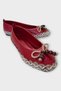 Straw Ribbon Detailed Women's Ballerina Flats Red - 4
