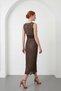 Women's Brown Crew Neck Lace Detailed Midi Event Dress - 6