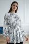 Patterned Balloon Sleeve Shirt A50905 Gray