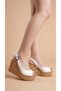 High Wooden Look Sole Skin Buckle Summer Women's Wedge Sole Sandals Shoes - 4