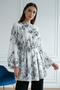 Patterned Balloon Sleeve Shirt A50905 Gray - 5