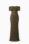 Women's Khaki Boat Neck Beaded Long Mermaid Evening Dress - 6