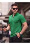 David Men's Zippered Polo Collar Cotton Fabric Green Short Sleeve T-Shirt