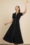 Women's Short Sleeve Double Zipper Midi Length Collared Modal Dress - 7