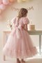 Girl's Rose Tulle Princess Dress with Back Detail and Bow, Birthday Party Graduation Dress, Ages 6-10