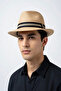 Men's Camel Panama Summer Classic Hat - Black Striped Straw Model Suitable for Daily and Beach Use - 2