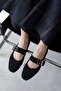 Faye Women's Belt Detail Suede Ballerinas Black - 2