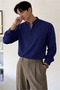 Linen Blend 3-Button Stand-Up Collar Men's Shirt Slim Fit Summer Stylish