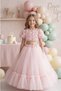 Girl's Rose Tulle Princess Dress with Back Detail and Bow, Birthday Party Graduation Dress, Ages 6-10 - 3