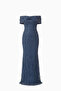 Women's Indigo Boat Neck Beaded Long Mermaid Evening Dress - 6
