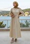 Double Buckle Belted Beige Dress - 6