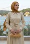 Double Buckle Belted Beige Dress - 4