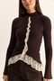 Women's Bitter Coffee Lace Detailed Half Turtleneck Buttoned Ribbed Knitwear Cardigan Th261017 60286169 - 5
