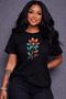 Women's Oversize T-Shirt Colorful Flower Printed 100% Cotton T-Shirt Comfortable Fit