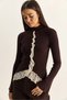 Women's Bitter Coffee Lace Detailed Half Turtleneck Buttoned Ribbed Knitwear Cardigan Th261017 60286169 - 3