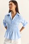 Women's Baby Blue Asymmetrical Gathered Detailed Elastic Waist Formed Buttoned Poplin Shirt 0998 60286161