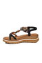 Black Genuine Leather Stone Embellished Women's Sandals B481 Z - 4