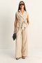 Women's Beige Double Breasted Collar Belted Classic Vest High Waist Palazzo Trousers Modal Suit 9418 60286159 - 3