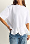 Women's White Tulle Detailed Flounce Oversize Basic T-Shirt 8789 60286165 - 6
