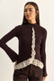 Women's Bitter Coffee Lace Detailed Half Turtleneck Buttoned Ribbed Knitwear Cardigan Th261017 60286169 - 2