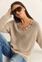 Women's Beige V Y Aka Lace Detailed Knitwear Sweater Tk261018 60286166