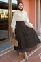 Flared Polka Dot Brown Chiffon Skirt - 5