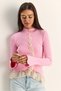 Women's Pink Lace Detailed Half Turtleneck Buttoned Ribbed Knitwear Cardigan Th261017 60286169 - 3