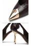 Premium Series Crocodile Leather Look High Thin Women's Heeled Evening Dress Shoes with Iron Detail on the Toe - 5