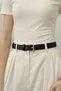 Black Gold Buckle Faux Leather Women's Belt – Casual & Classic Stylish Slim Waist Belt - 2