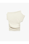 Bürümcük Fabric Textured Draped Asymmetrical Off-The-Shoulder Boat Neck Blouse - 3