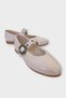 Stylish Design Single Stripe Belt Detail Elastic Women's Ballerinas Beige - 2