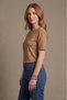 Women's Boat Neck Short Sleeve Flexible Viscose Bodysuit Brown - 5